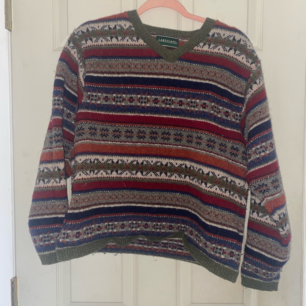 Vintage Multicolor Autumn V-neck Sweater